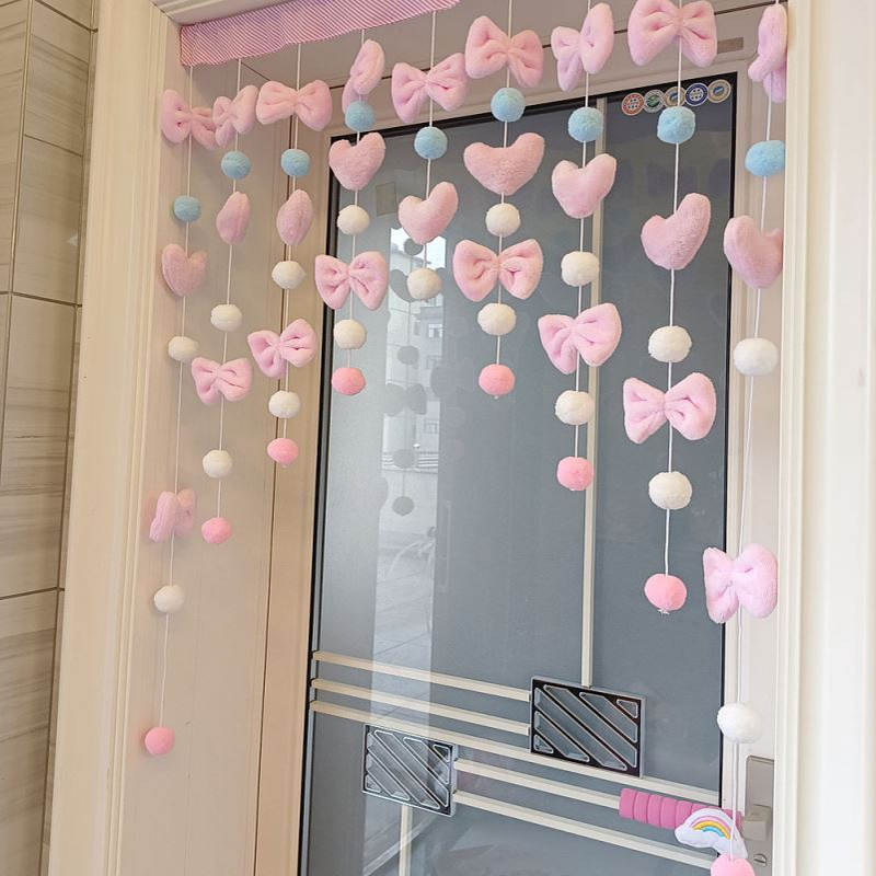 梦心蝶家居爱心门帘儿童房公主房挂帘装饰免打孔蝴蝶结装饰挂帘