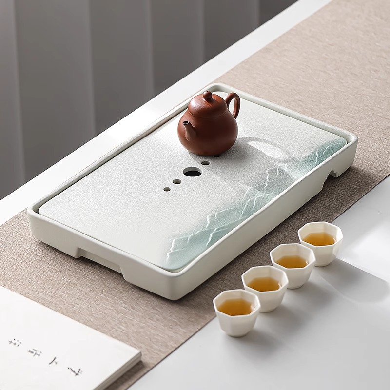 全陶瓷茶盘小型家用现代轻奢储水茶台沥水茶具茶杯托盘排水干泡盘