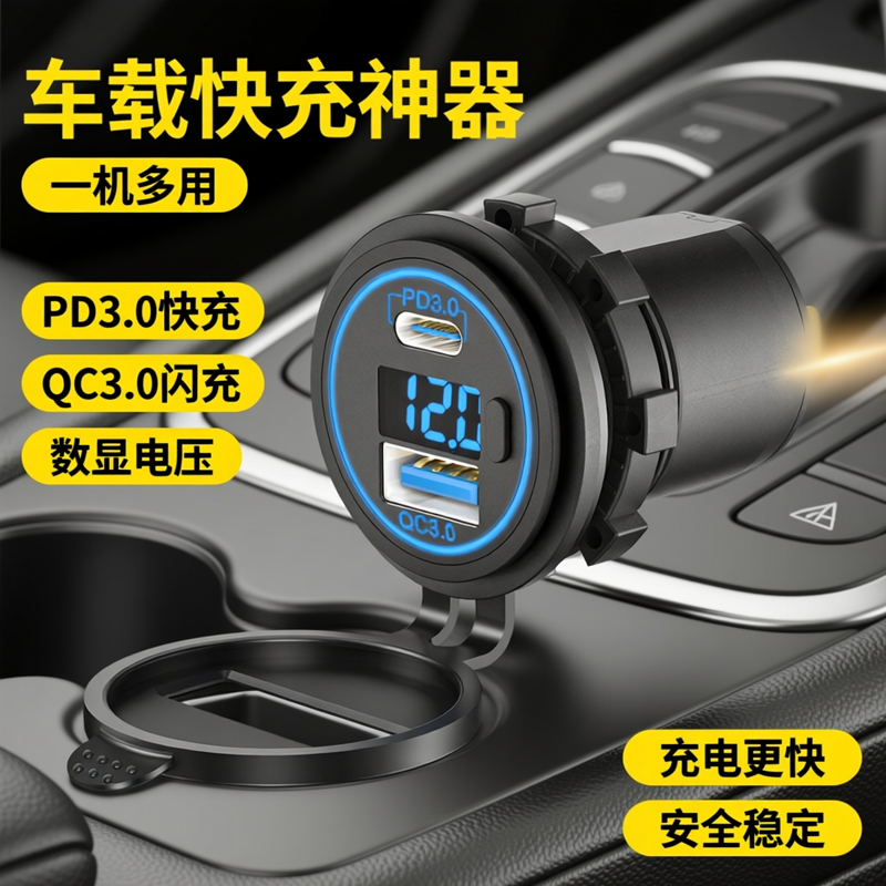 电动车改装120W手机充电器usb通用车充PD快充防水安装免破线