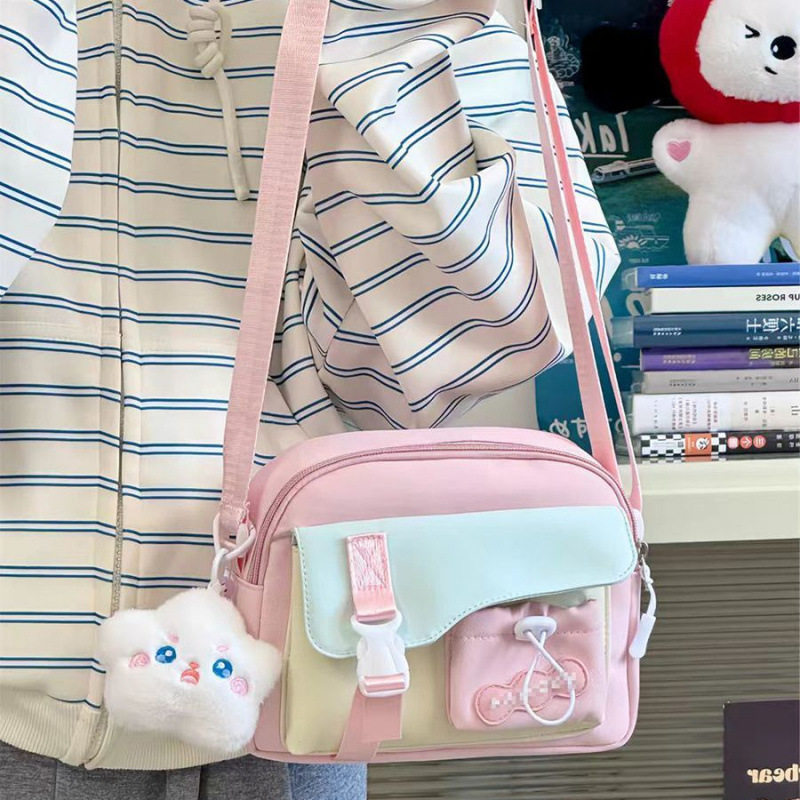 可爱多巴胺撞色小清新小包包女学生小众手机单肩包少女斜挎包XF