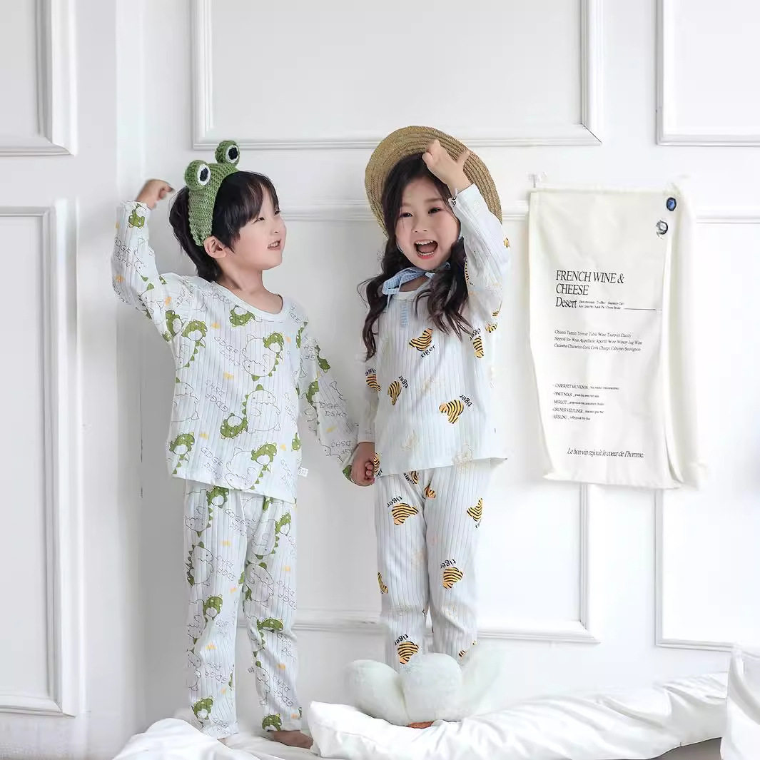 新款儿童家居服无骨婴儿睡衣长袖套装夏薄款女童空调服男宝宝纯棉