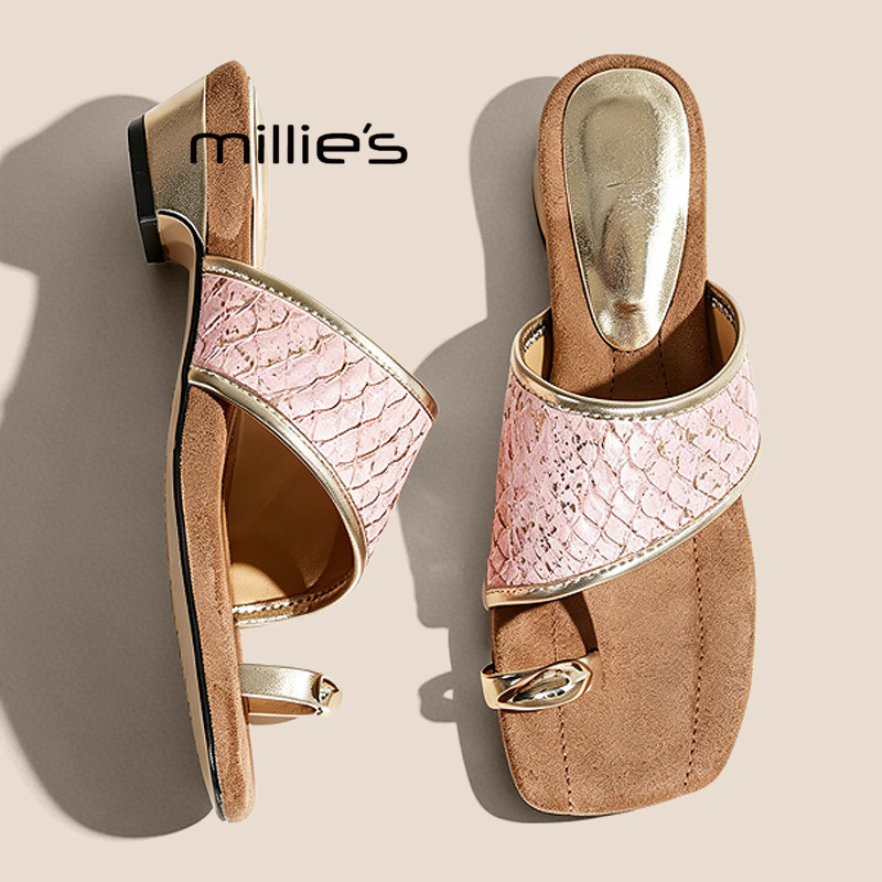 MILLIE'S/妙丽2026夏季韩版时尚休闲透气一字拖女绝美套趾凉拖鞋P