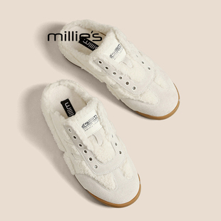 百搭婚鞋 MILLIE 女休闲时尚 半拖包头小白鞋 S妙丽加绒厚底德训鞋