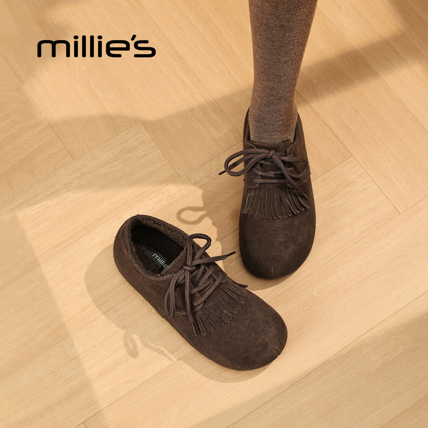 MILLIE'S/妙丽真皮流苏勃肯鞋女