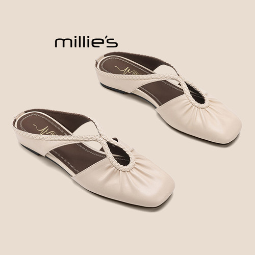 MILLIE'S/妙丽真皮包头半拖鞋