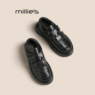 MILLIE'S/妙丽魔术贴厚底小白鞋女款2026新款秋季真皮马皮休闲鞋P