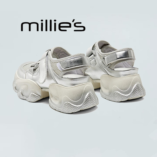 MILLIE'S/妙丽真皮厚底洞洞鞋女