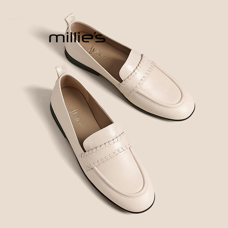 MILLIE'S妙丽2026春季英伦风乐福鞋女真皮一脚蹬平底单鞋舒适Q,女鞋,婚鞋,淘宝优惠券,粉丝福利购,淘宝优惠卷