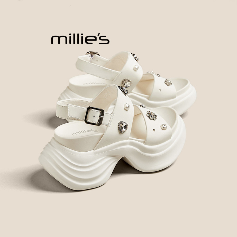 MILLIE'S/妙丽2026夏季新款厚底增高凉鞋女一字带休闲百搭不累脚P