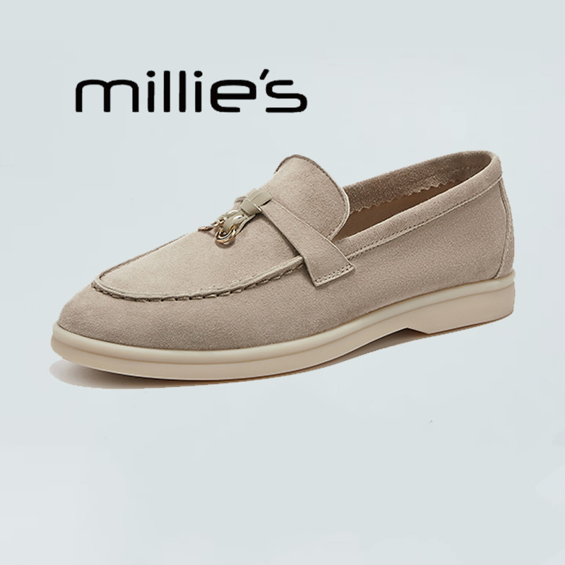 MILLIE'S/妙丽真皮一脚蹬尖头乐福鞋女款2025春季软底舒适小皮鞋,女鞋,时尚休闲鞋,淘宝优惠券,粉丝福利购,淘宝优惠卷