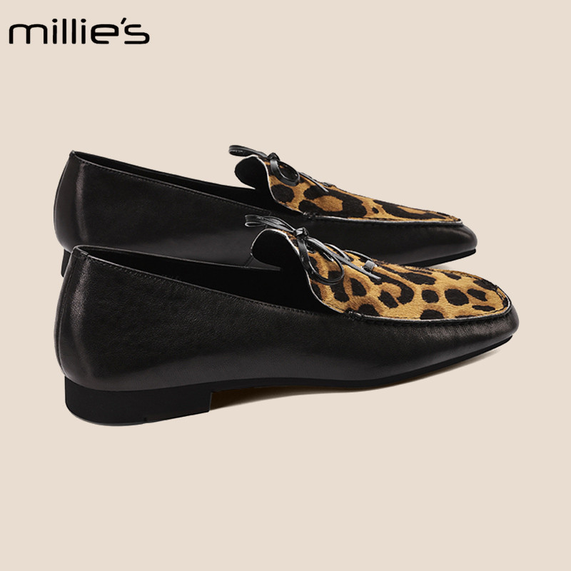 MILLIE'S/妙丽豹纹方头乐福鞋