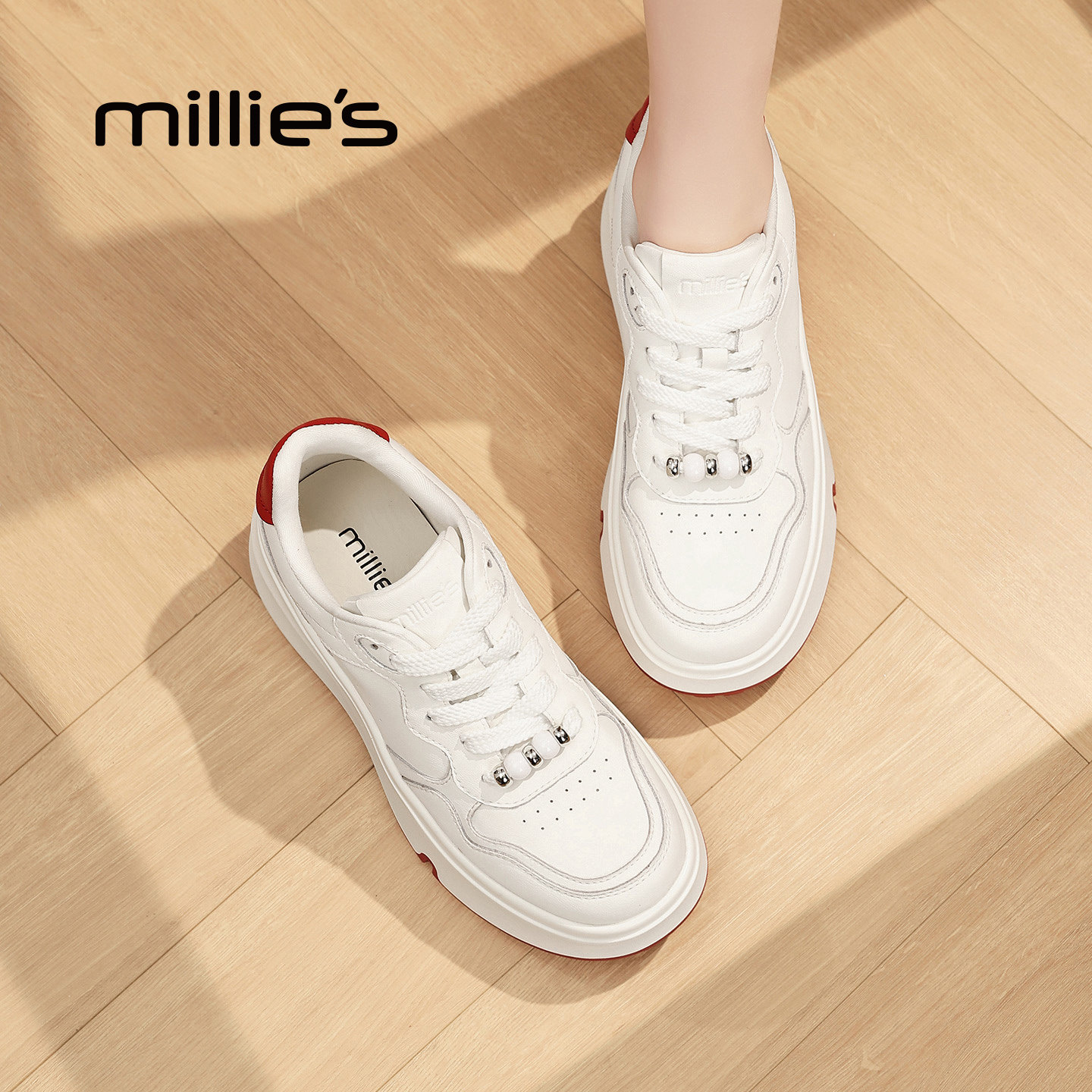 MILLIE'S/妙丽厚底小白鞋女2026春季新款户外风百搭增高休闲鞋Z,女鞋,老爹鞋,淘宝优惠券,粉丝福利购,淘宝优惠卷