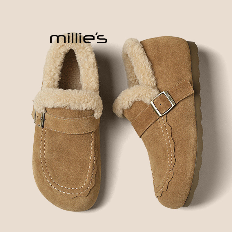 MILLIE'S/妙丽加绒乐福鞋女冬季款厚底勃肯鞋复古豆豆鞋毛毛棉鞋,女鞋,乐福鞋（豆豆鞋）,淘宝优惠券,粉丝福利购,淘宝优惠卷