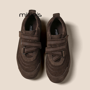 真皮复古百搭运动休闲鞋 妙丽魔术贴加绒德训鞋 新款 冬季 MILLIE