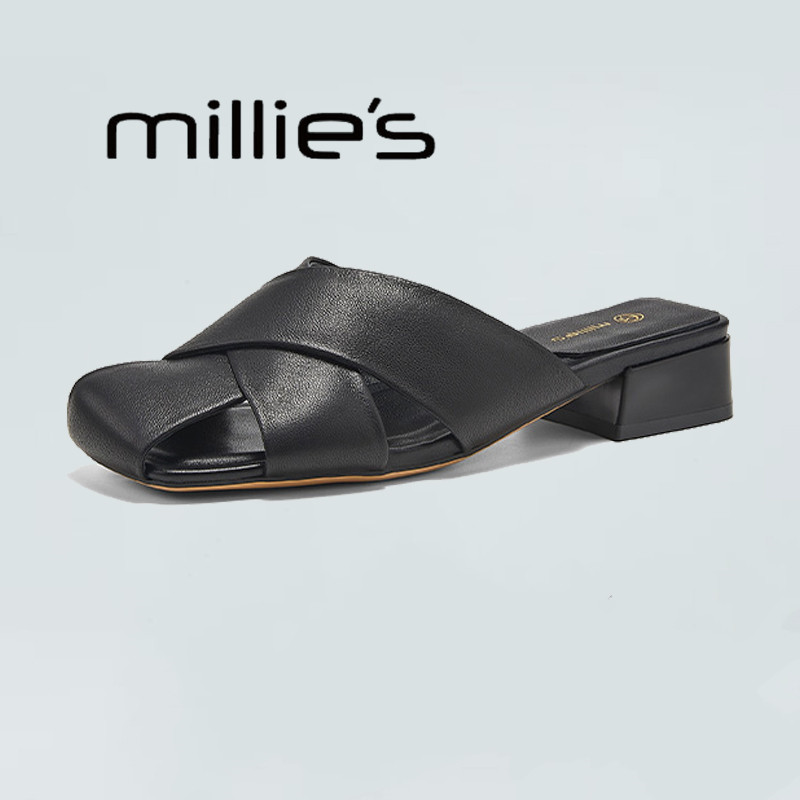 MILLIE'S/妙丽2025新款夏季不掉跟平底夏季时尚舒适透气包头拖鞋,女鞋,一字拖,淘宝优惠券,粉丝福利购,淘宝优惠卷