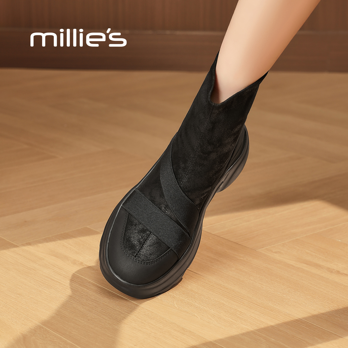 MILLIE'S/妙丽真皮厚底靴女款