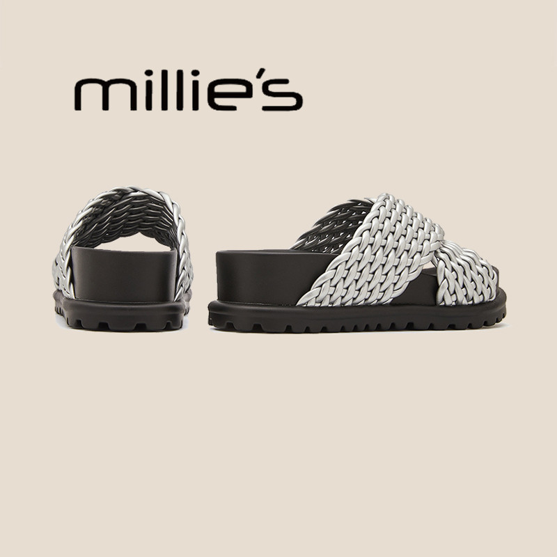 MILLIE'S/妙丽2025夏季新款厚底凉鞋女鞋编织交叉带外穿拖鞋沙滩,女鞋,罗马凉鞋,淘宝优惠券,粉丝福利购,淘宝优惠卷