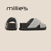 女鞋 妙丽2026夏季 MILLIE 新款 厚底凉鞋 编织交叉带外穿拖鞋 沙滩