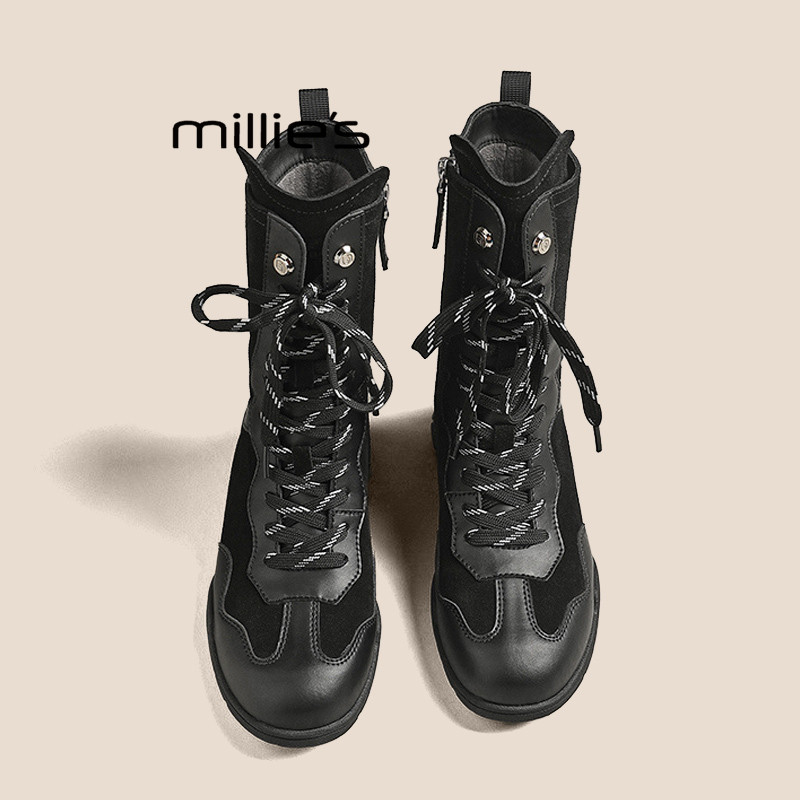 MILLIE'S/妙丽拳击靴休闲高帮鞋马丁靴女短靴2026春款厚底赛车鞋,女鞋,骑士靴,淘宝优惠券,粉丝福利购,淘宝优惠卷