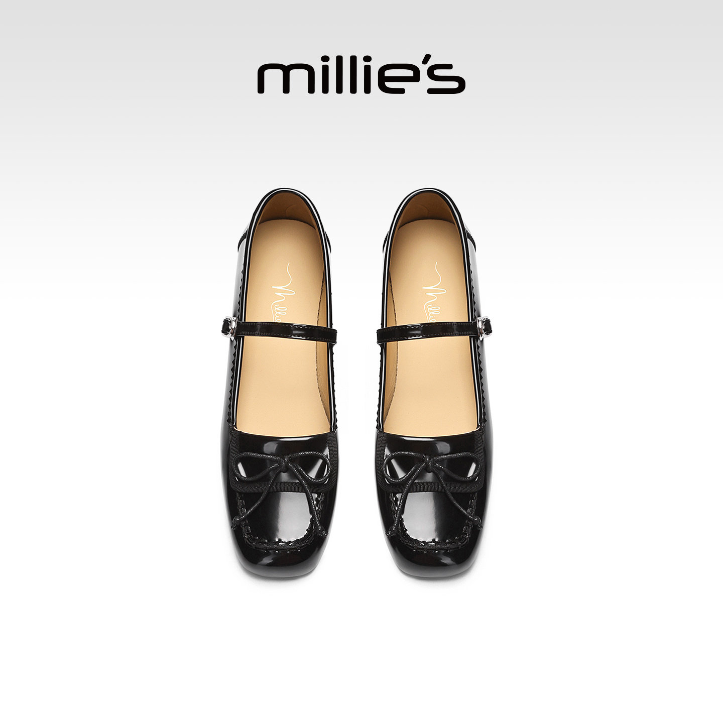 MILLIE'S/妙丽法式复古玛丽珍鞋女蝴蝶结方头浅口单鞋黑色Z,女鞋,浅口单鞋,淘宝优惠券,粉丝福利购,淘宝优惠卷