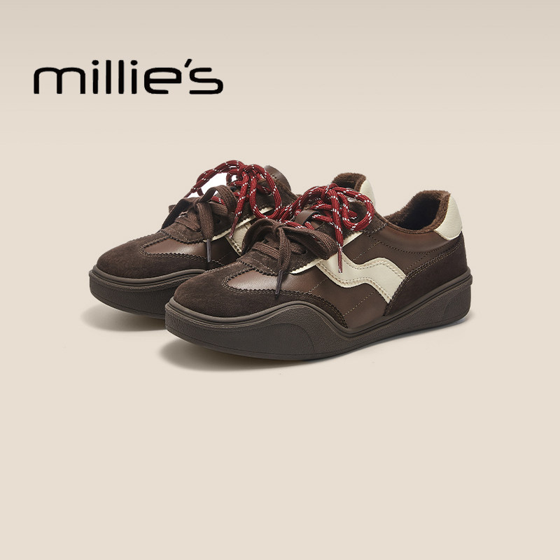 MILLIE'S/妙丽加绒保暖休闲运动鞋时尚复古百搭圆头平底鞋,女鞋,德训鞋,淘宝优惠券,粉丝福利购,淘宝优惠卷