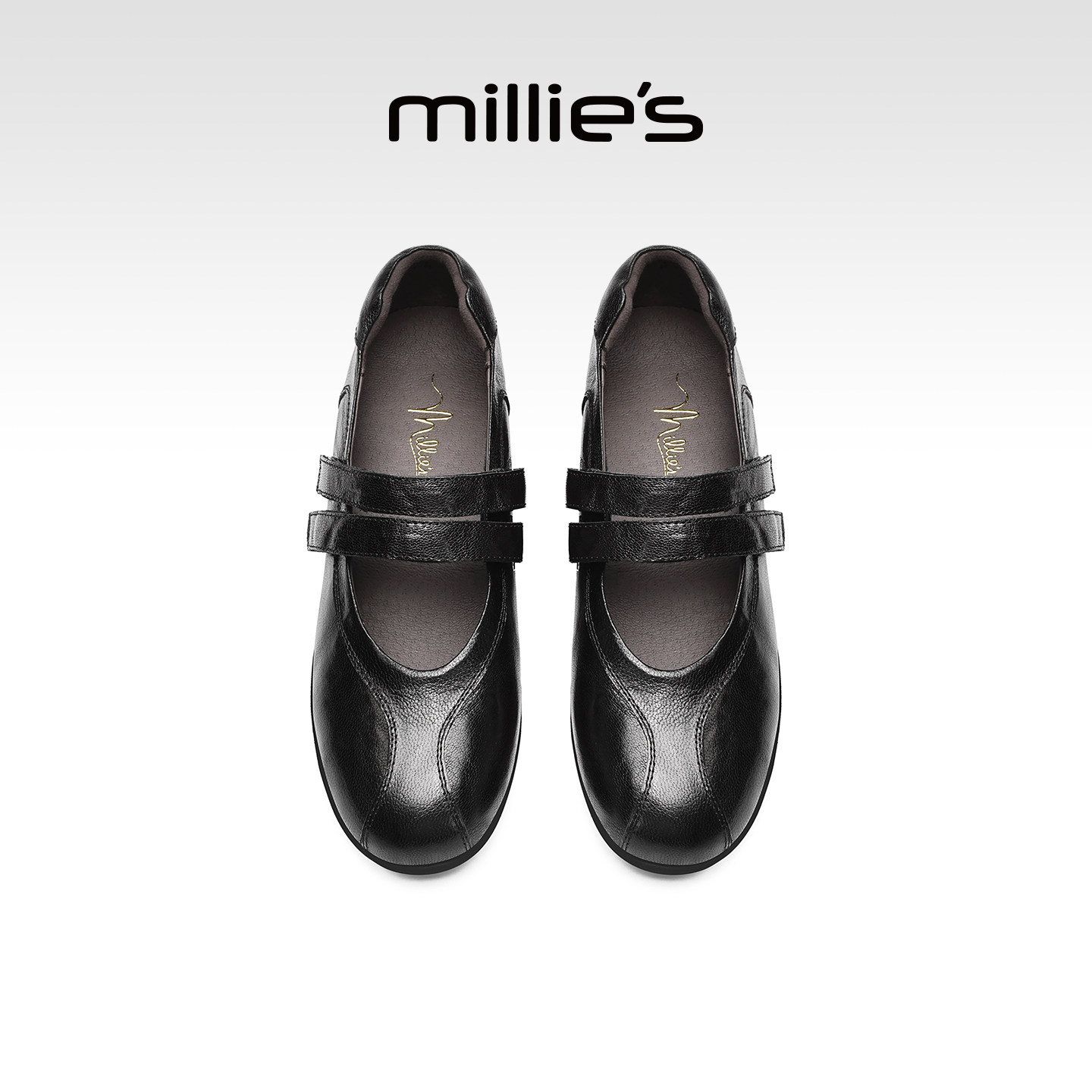 MILLIE'S/妙丽芭蕾玛丽珍鞋女黑色真皮平底魔术贴百搭休闲单鞋Z,女鞋,时尚芭蕾鞋,淘宝优惠券,粉丝福利购,淘宝优惠卷