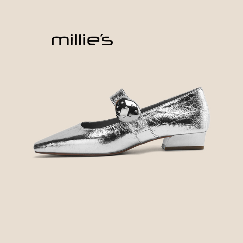 MILLIE'S/妙丽真皮中跟小皮鞋