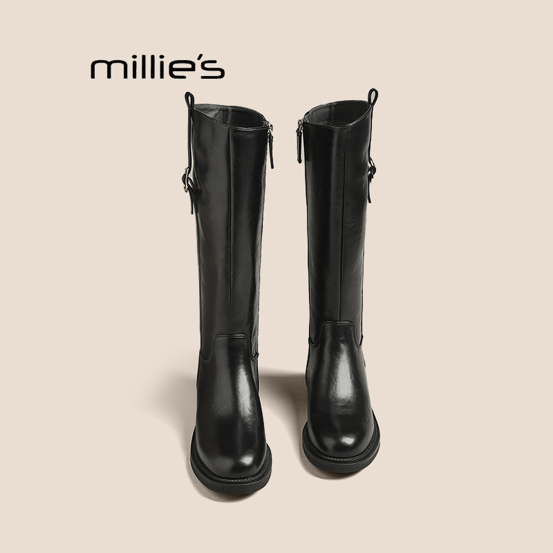 妙丽真皮厚底长筒靴巨好看