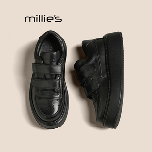 MILLIE'S/妙丽魔术贴厚底小白鞋女款2026新款秋季真皮马皮休闲鞋P