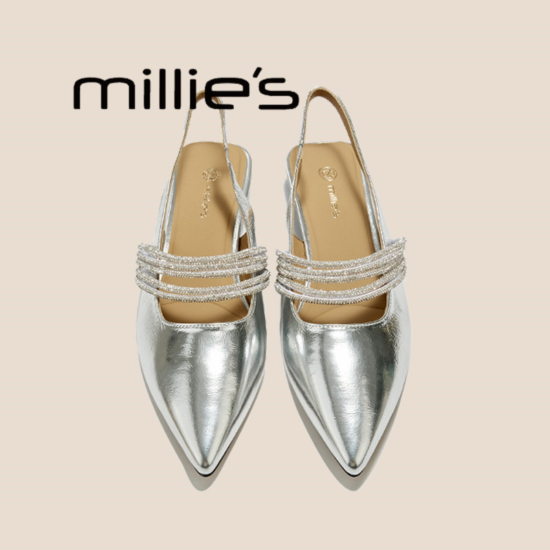 MILLIE'S/妙丽真皮软底凉鞋女夏季外穿精致高级感尖头玛丽珍鞋