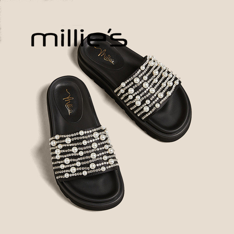 MILLIE'S/妙丽仙女风一字拖软底轻便凉拖鞋厚底夏款小香风拖鞋,女鞋,一字拖,淘宝优惠券,粉丝福利购,淘宝优惠卷