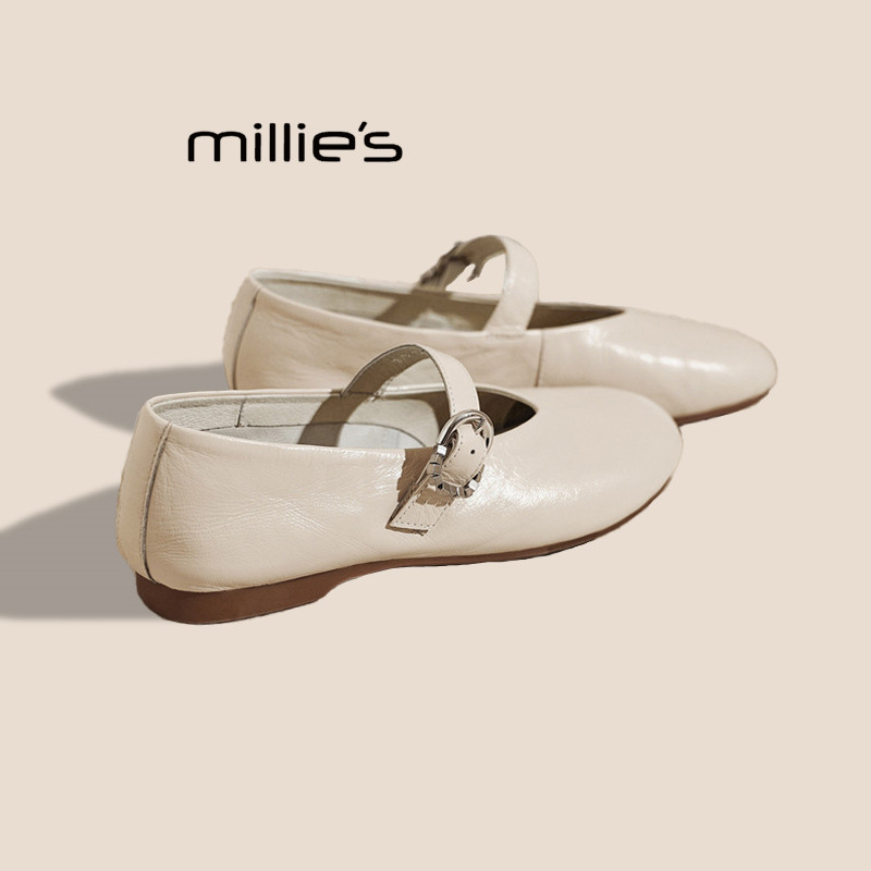 MILLIE'S妙丽玛丽珍鞋女春季一字扣带米白色圆头低跟百搭单鞋Z,女鞋,婚鞋,淘宝优惠券,粉丝福利购,淘宝优惠卷