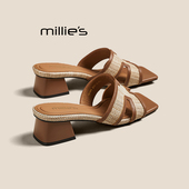 妙丽粗跟凉拖女夏外穿高级感气质新款 MILLIE 配裙子沙滩一字拖P