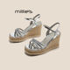 百搭夏季 妙丽露趾坡跟凉鞋 MILLIE 一字扣带增高女鞋 简约时尚 鞋