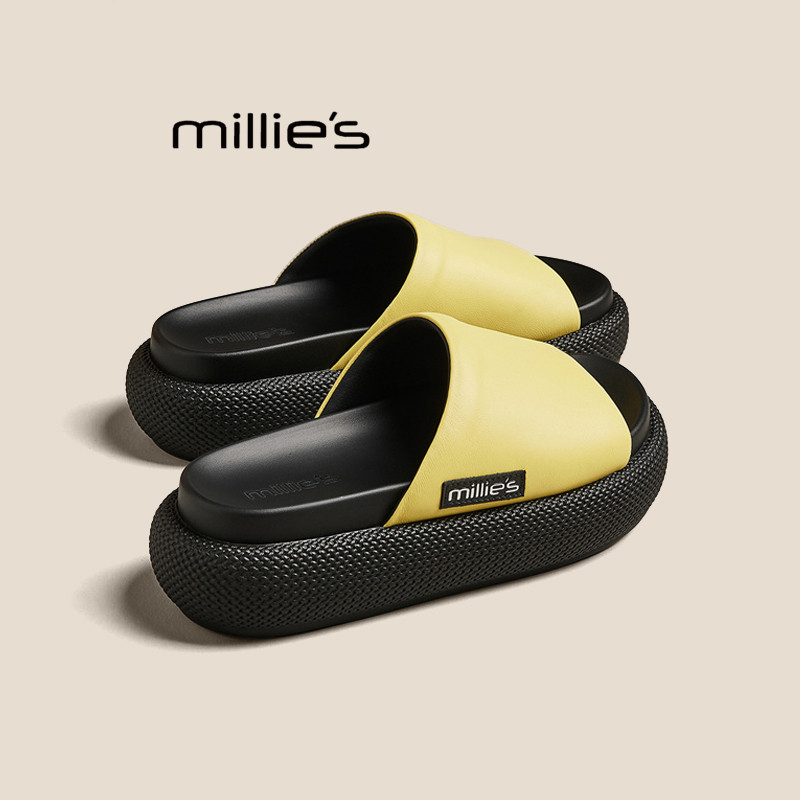 MILLIE'S/妙丽新款真皮休闲一字拖百搭厚底防滑沙滩凉拖鞋女夏季,女鞋,一字拖,淘宝优惠券,粉丝福利购,淘宝优惠卷
