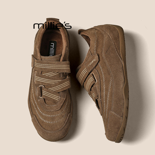 运动休闲阿甘鞋 MILLIE 女魔术贴加绒赛车鞋 妙丽内增高德训鞋 冬Z