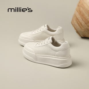 小个子系带女鞋 MILLIE 女真皮增高百搭休闲鞋 妙丽厚底小白鞋