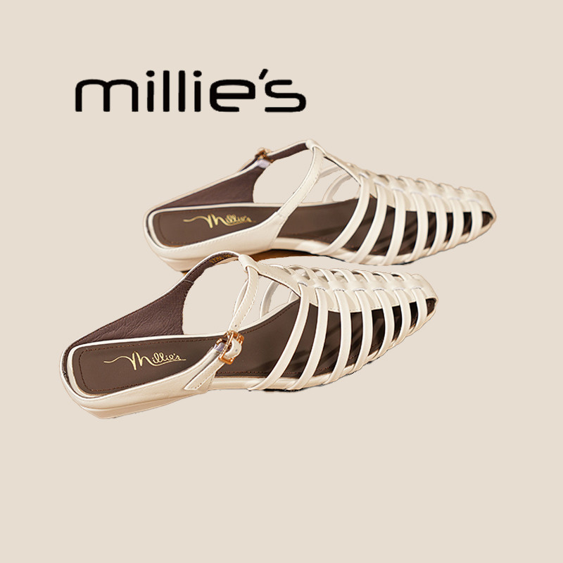 MILLIE'S/妙丽尖头镂空包头女鞋