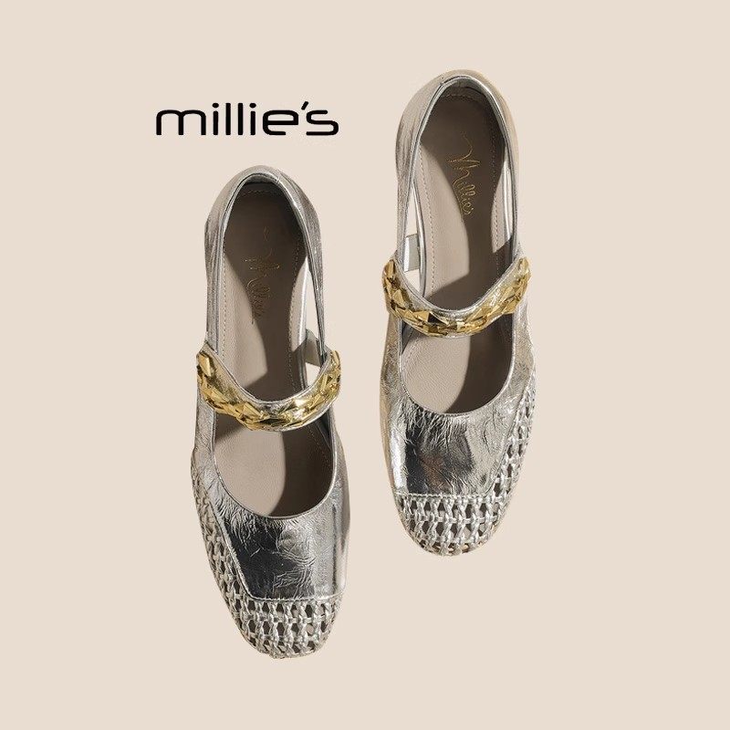 MILLIE'S/妙丽2025新款夏编织镂空单鞋法式浅口玛丽珍鞋平底女鞋,女鞋,汉服鞋,淘宝优惠券,粉丝福利购,淘宝优惠卷