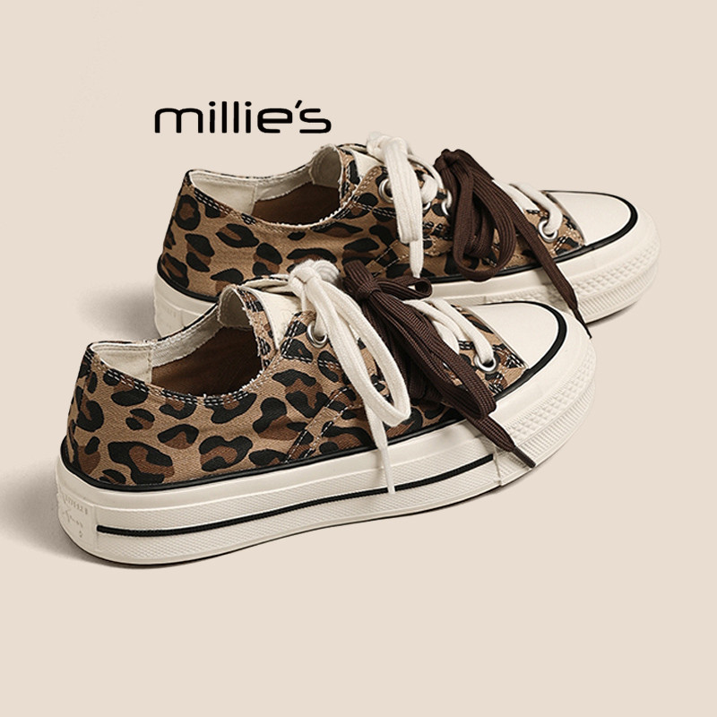 MILLIE'S/妙丽豹纹低帮帆布鞋