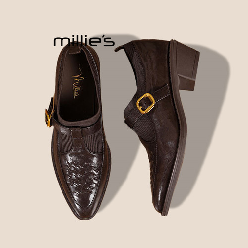 MILLIE'S/妙丽真皮粗跟高跟鞋