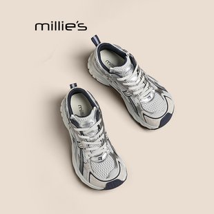 MILLIE'S/妙丽厚底老爹鞋女2026秋季新款百搭透气网面休闲运动鞋