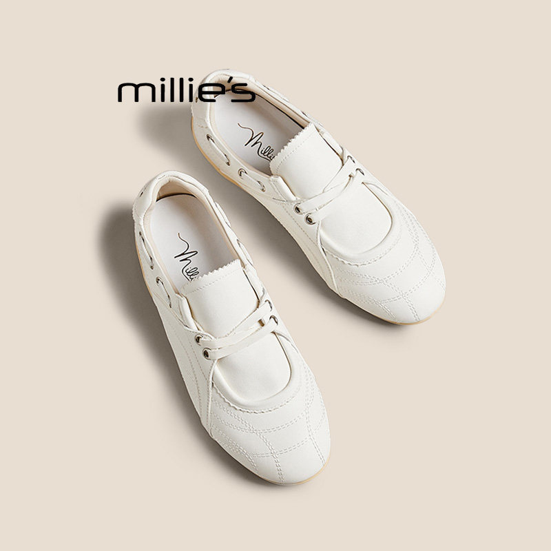 MILLIE'S/妙丽运动真皮德训鞋女款2026夏新款舒适透气时尚休闲鞋