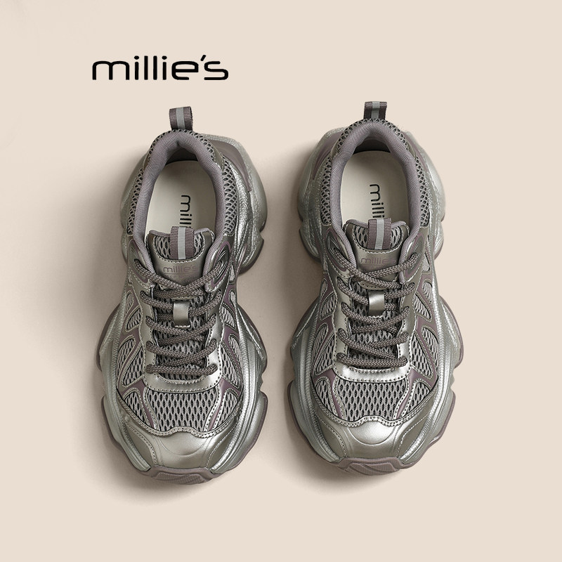 MILLIE'S/妙丽老爹鞋2025秋新款厚底百搭时尚网面休闲鞋深口单鞋,女鞋,老爹鞋,淘宝优惠券,粉丝福利购,淘宝优惠卷