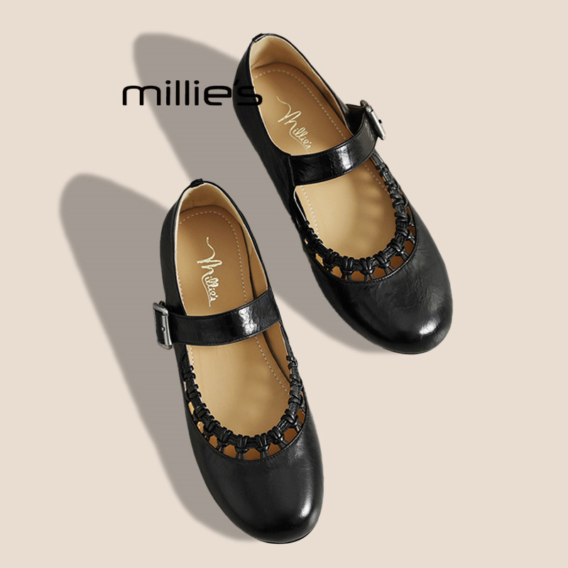 MILLIE'S/妙丽2026春款真皮气质法式复古玛丽珍鞋浅口平底单鞋女,女鞋,玛丽珍鞋,淘宝优惠券,粉丝福利购,淘宝优惠卷
