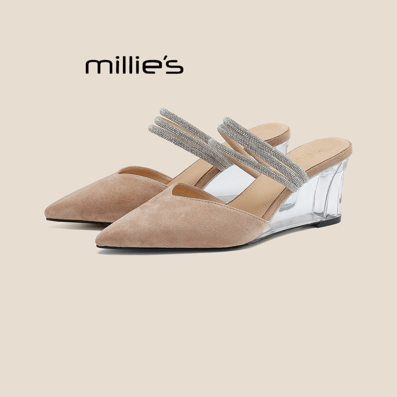 MILLIE'S/妙丽高跟包头半拖鞋