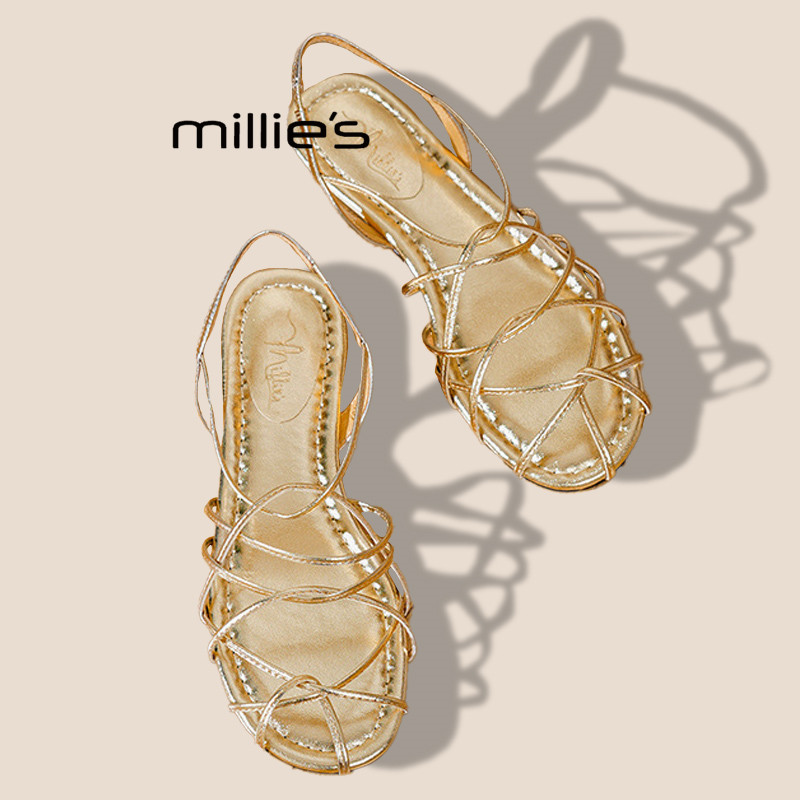 MILLIE'S/妙丽2026夏季款套脚编织镂空时尚松紧带绝美罗马凉鞋女P