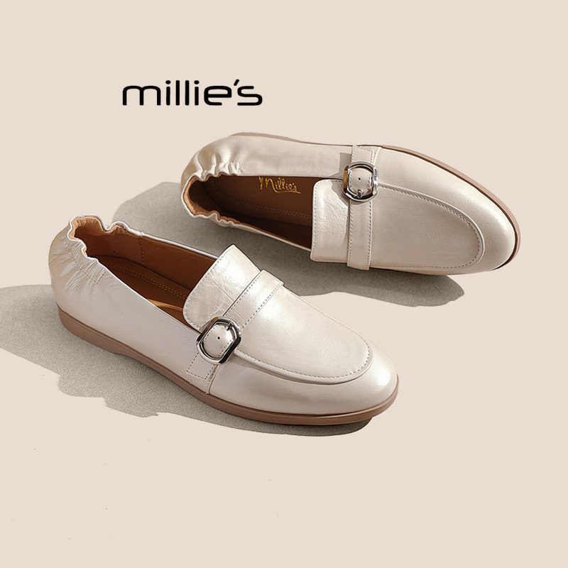 MILLIE'S/妙丽老钱风皮带扣乐福鞋女平底一脚蹬通勤单鞋不累脚
