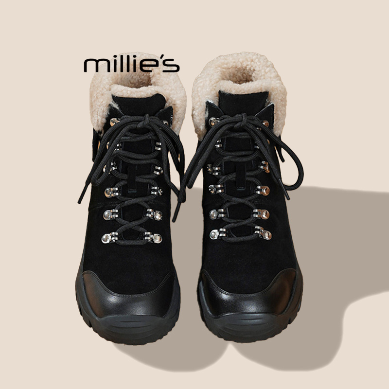 MILLIE'S/妙丽真皮加绒保暖靴