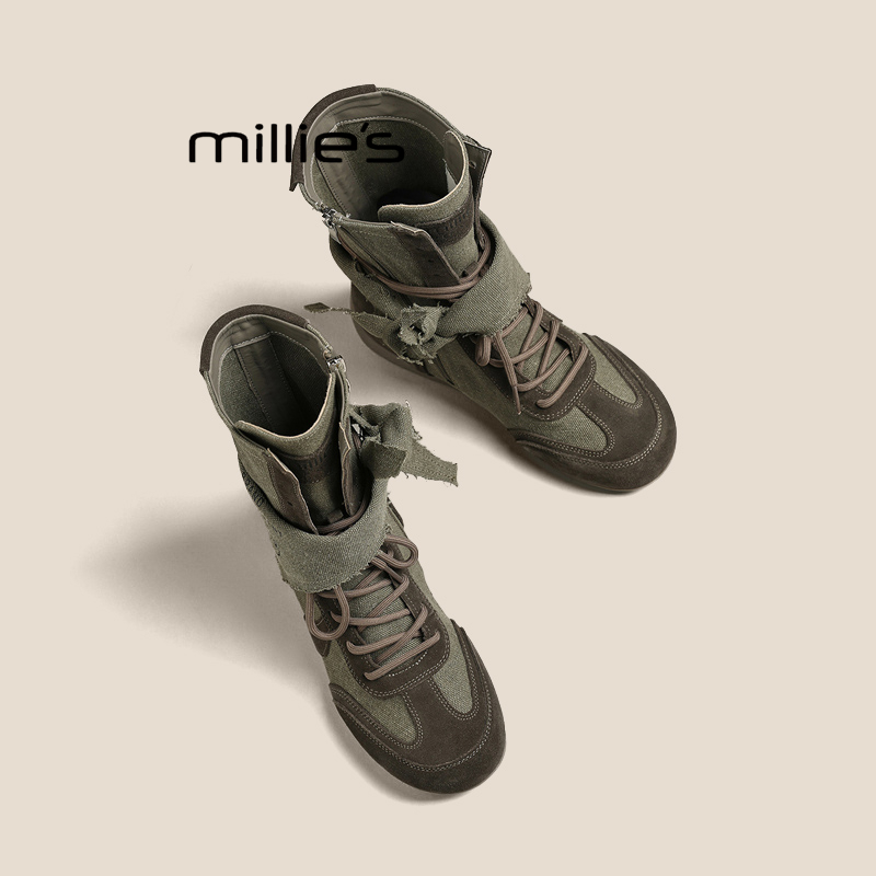 MILLIE'S/妙丽2025夏款西部牛仔靴复古废土风靴子厚底薄款短靴女